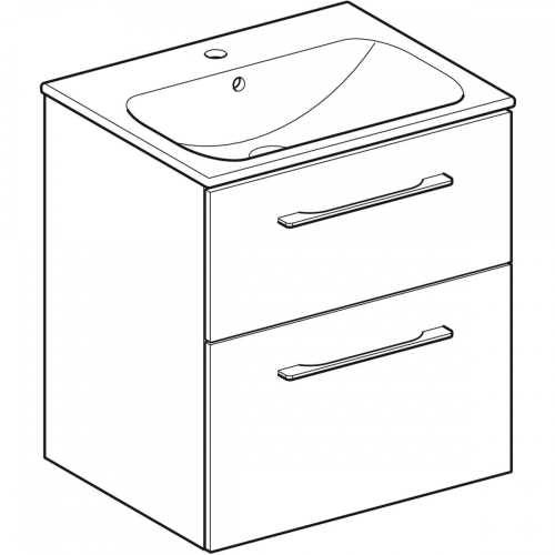 Geberit Selnova Square mosdószekrény, keskeny peremű mosdóval, két fiókkal, 58.8x50.2cm, melaminos faszerkezet világos hikoridió 501.239.00.1