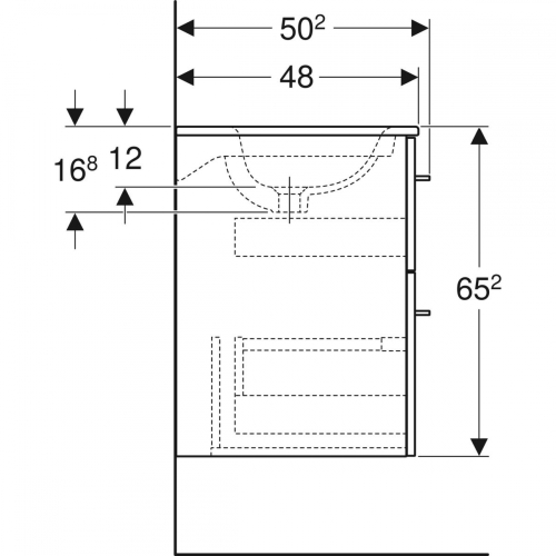 Geberit Selnova Square mosdószekrény, keskeny peremű mosdóval, két fiókkal, 58.8x50.2cm, melaminos faszerkezet világos hikoridió 501.239.00.1