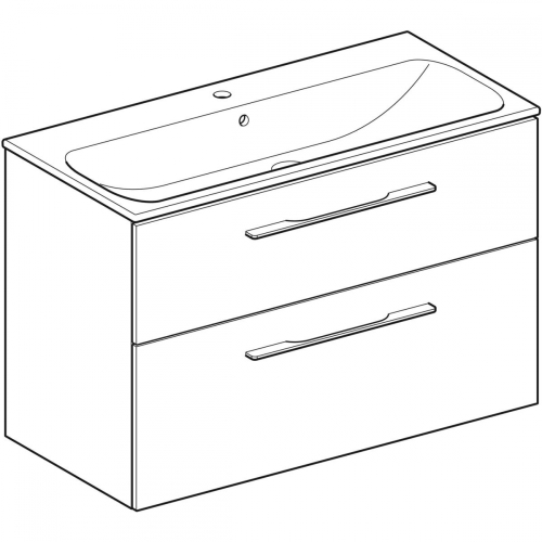 Geberit Selnova Square mosdószekrény, keskeny peremű mosdóval, két fiókkal, 98.8x50.2cm, túlfolyóval, melaminos faszerkezet világos hikoridió 501.247.00.1