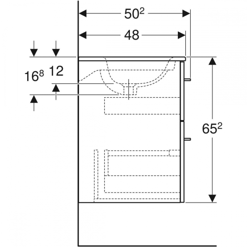 Geberit Selnova Square mosdószekrény, keskeny peremű mosdóval, két fiókkal, 98.8x50.2cm, túlfolyóval, melaminos faszerkezet világos hikoridió 501.247.00.1