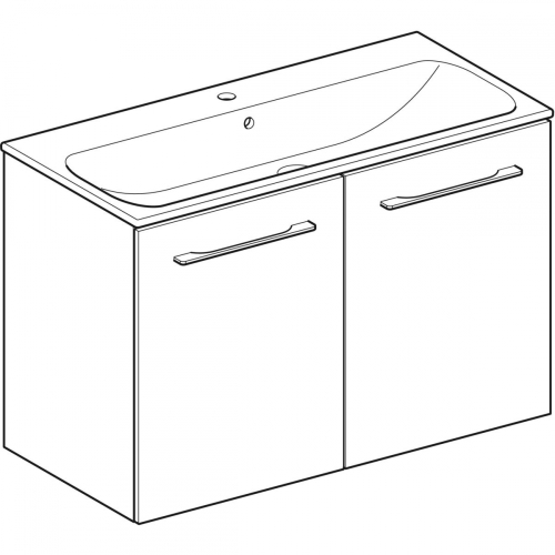 Geberit Selnova Square mosdószekrény, keskeny peremű mosdóval, két ajtós, 98.8x50.2cm, melaminos faszerkezet világos hikoridió 501.263.00.1