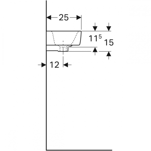 Geberit Selnova Compact kézmosó, 50x15x25cm, csaplyuk jobb oldalt, túlfolyóval, pakolófelület bal oldalt 501.507.00.1