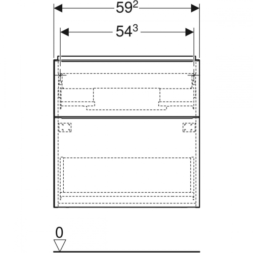 Geberit iCon alsó szekrény mosdóhoz, két fiókkal, rövidített kivitel, fehér/magasfényű bevonat, magasfényű krómozott 502.307.01.2