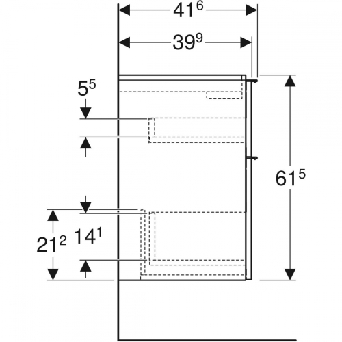 Geberit iCon alsó szekrény mosdóhoz, két fiókkal, rövidített kivitel, fehér/matt fényezett, fehér/matt porbevonatos 502.307.01.3
