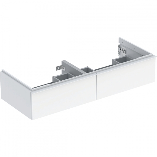 Geberit iCon alsó szekrény dupla mosdóhoz, két fiókkal, 118.4x24.7x47.6cm, fehér/magasfényű bevonat, magasfényű krómozott 502.314.01.2
