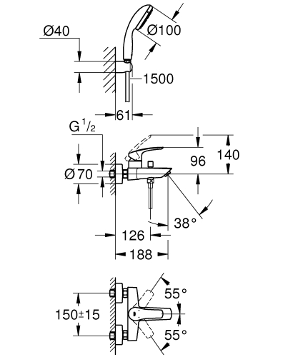 Grohe Eurosmart kádcsaptelep zuhanyszettel 33302003