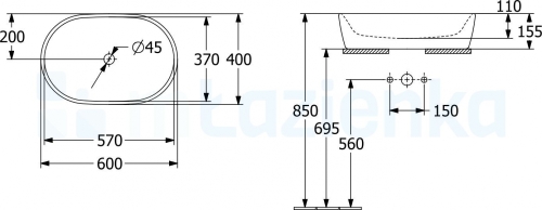 Villeroy & Boch Architectura 60x40 cm ráültethető mosdó túlfolyó nélkül 5A266101