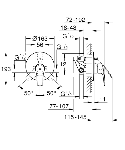 Grohe Eurosmart egykaros falba épített zuhanycsaptelep, 2 fogyasztóhoz 33305003
