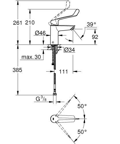 Grohe Eurosmart egykaros mosdó csaptelep leeresztő nélkül S-es méret 23984003
