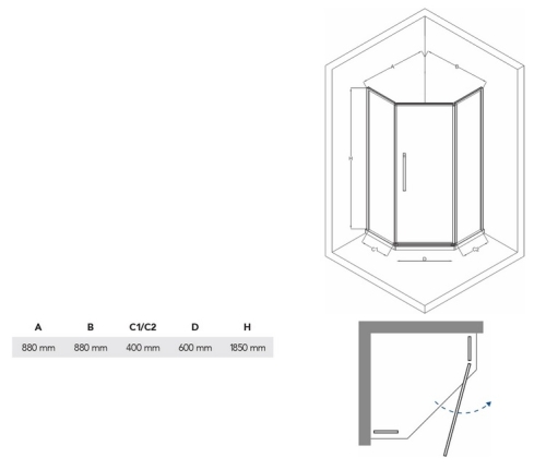 N-Smart DIAMOND black ötszögletű zuhanykabin NWZK-DIA9090