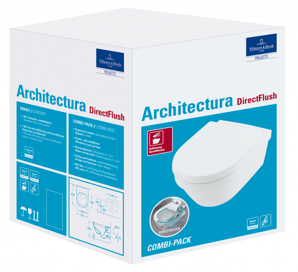 Villeroy & Boch Architectura perem nélküli fali wc ülőkével CeramicPlus felülettel 4694HRR1