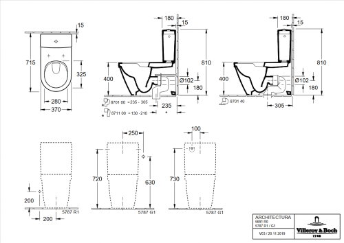 Villeroy & Boch Architectura perem nélküli monoblokk wc csésze CeramicPlus felülettel 5691R0R1