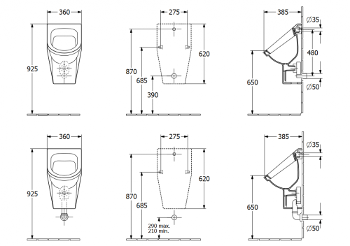 Villeroy & Boch Architectura elszívó rendszerű piszoár CeramicPlus felülettel 557400R1