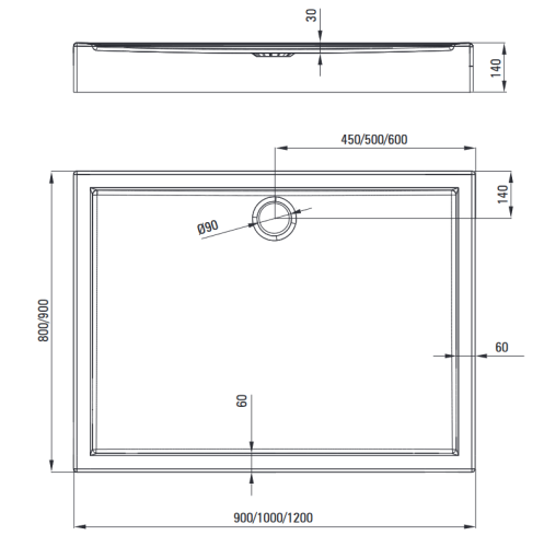 Deante Jasmin Plus 120x80 cm téglalap alapú akril zuhanytálca KTJ_044B