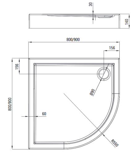 Deante Jasmin Plus 90x90 cm negyedköríves akril zuhanytálca KTJ_053B