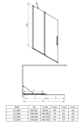 Deante PRIZMA 90 cm Walk-in tolóajtós zuhanyfal, nero KTJ_N39R