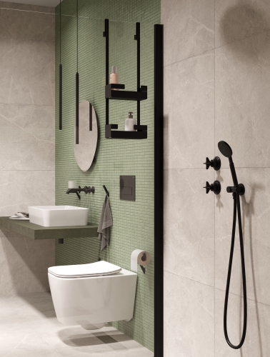 Deante CASCADA kerek sarokcsatlakozó kézizuhany tartóval, nero NAC_N57K