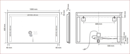 Sapho BEMETA TÜKRÖK tükör LED világítással, 1000x600x39mm, 4,99W (101401137)