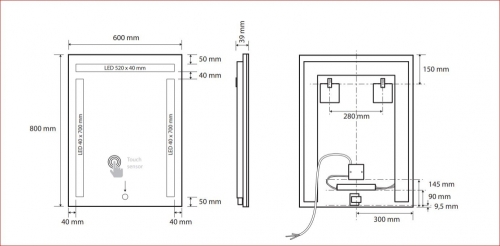 Sapho BEMETA TÜKRÖK tükör LED világítással, 600x800x39mm, 4,99W (101401107)