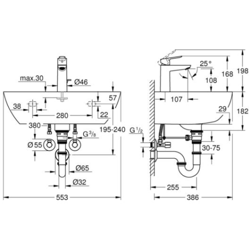 Grohe Bau Ceramic Mosdókagyló garnitúra 55 + BauEdge mosdócsaptelep 39643000
