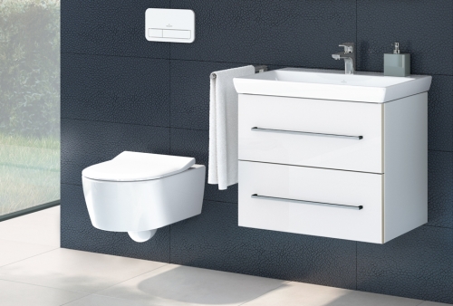 Villeroy & Boch Avento perem nélküli fali wc lassú záródású ülőkével kombi pack CeramicPlus felülettel Stone White 5656HRRW