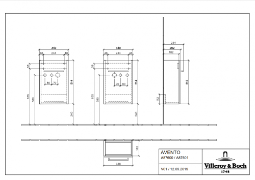 Villeroy & Boch Avento alsószekrény jobbos zsanér Elm Impresso A87601PN