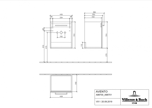 Villeroy & Boch Avento alsószekrény balos zsanér Elm Impresso A88700PN