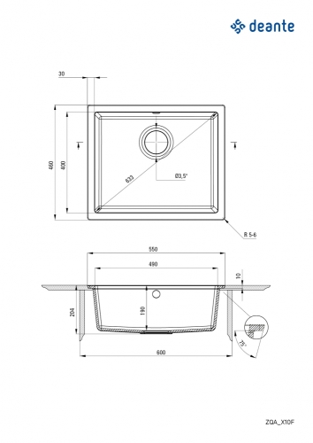 Deante Corda Flush gránit mosogató, antracit metál ZQA_T10F