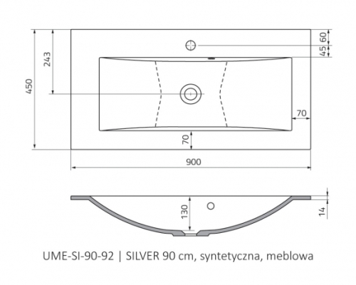 Roltechnik Silver 90x45 cm öntött műmárvány mosdó UME-SI-90-92