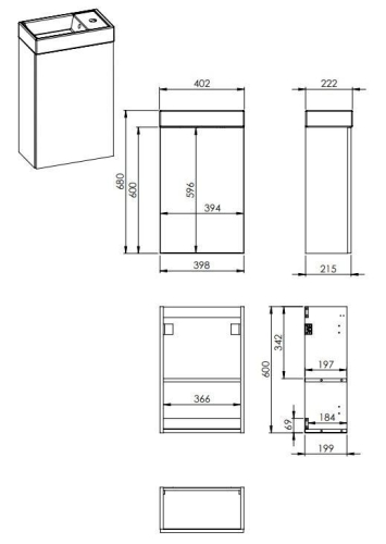 AREZZO design Mini 40 egyajtós alsószekrény mosdóval Canela tölgy AR-168991