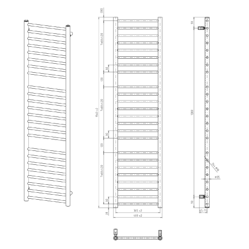 Sapho DINA 400x1560 mm fürdőszobai radiátor, fehér IR364W