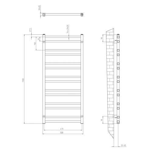 Sapho METRO DOS 500x1100mm fürdőszobai radiátor, matt fehér IR433