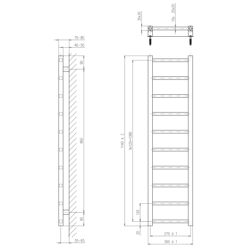 Sapho METRO LIGHT 300x1140mm fürdőszobai radiátor, fehér IR440