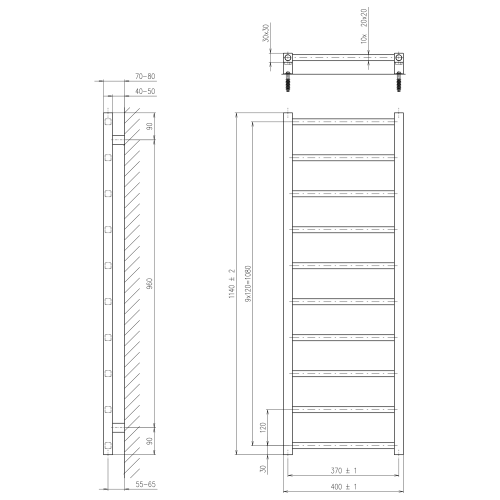 Sapho METRO LIGHT 400x1140mm fürdőszobai radiátor, fehér IR441