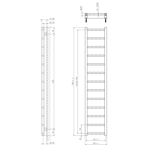 Sapho METRO LIGHT 300x1500mm fürdőszobai radiátor, fehér IR442
