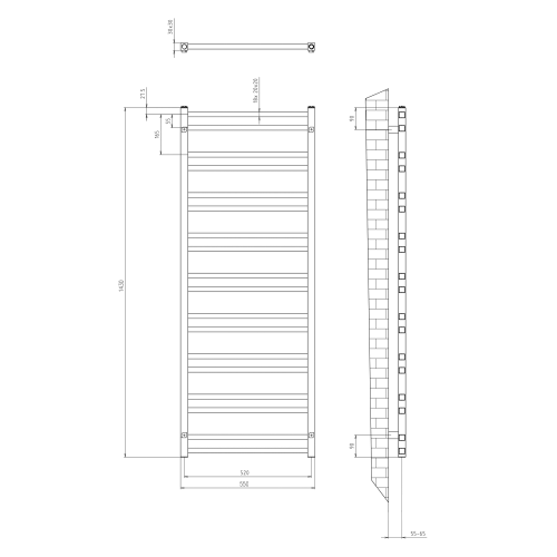 Sapho METRO DOS 550x1430mm fürdőszobai radiátor, króm IR430R