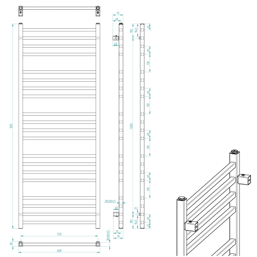 Sapho METRO 600x1510mm fürdőszobai radiátor, matt fekete IR420B