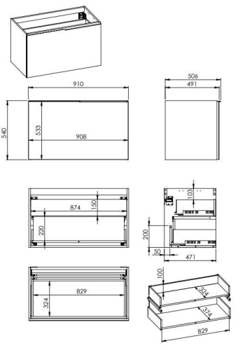 AREZZO design Malibu alsószekrény 90 1 fiók + 1 fiók , matt fekete AR-168387