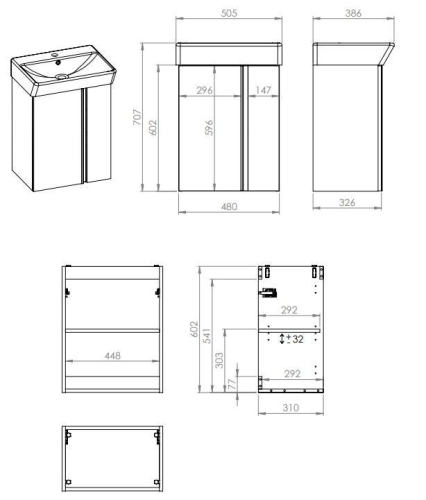 AREZZO design PROVO 50 2 ajtós bútor+mosdó szett, Canela tölgy AR-168350