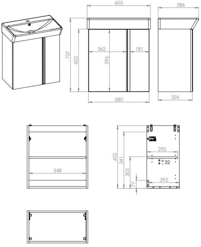 AREZZO design PROVO 60 2 ajtós bútor+mosdó szett, magasfényű fehér AR-168349
