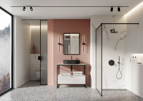 AREZZO design TERRAZZO műmárvány mosdópult 100x46x2 cm fekete matt AR-168818
