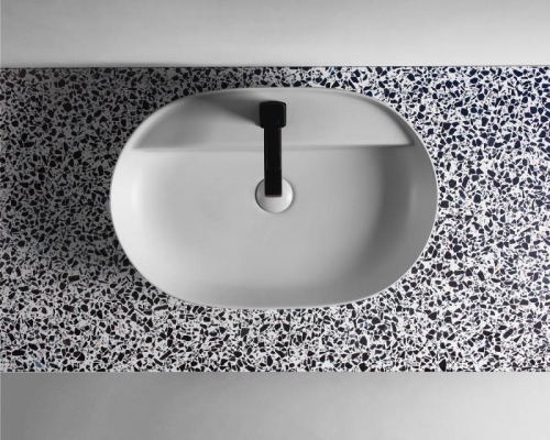 AREZZO design TERRAZZO műmárvány mosdópult 100x46x2 cm fekete matt AR-168818