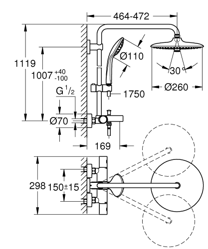 Grohe Euphoria termosztátos kádtöltős zuhanyrendszer 26114002