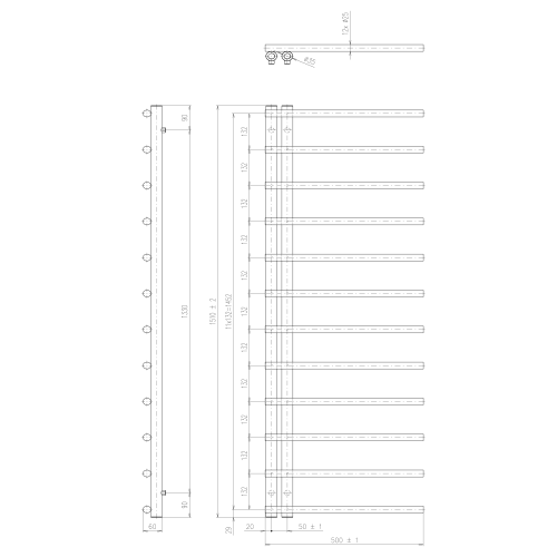 Sapho JUSTINA fürdőszobai radiátor, 500x1510 mm, matt fehér IR151W