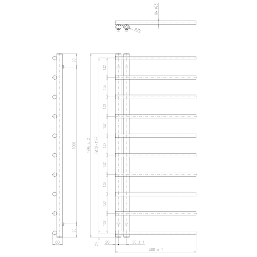 Sapho JUSTINA fürdőszobai radiátor, 500x1246 mm, matt fekete IR546B