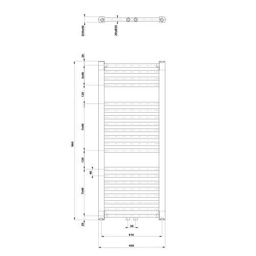 Sapho AQUALINE DIRECT 450x960mm fürdőszobai radiátor középső bekötéssel, fehér ELM94T
