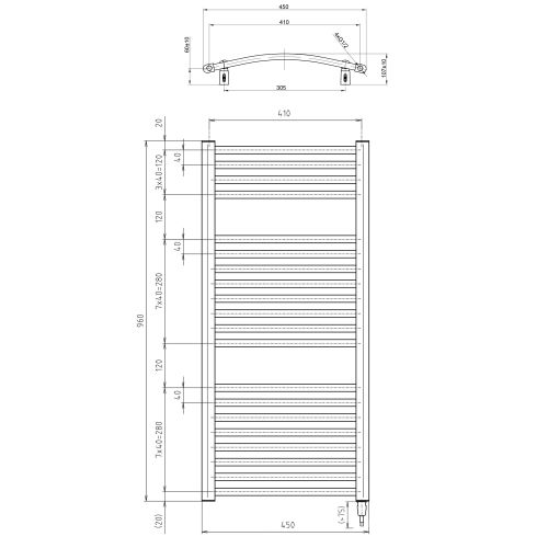 Sapho AQUALINE ORBIT-E 450x960mm elektromos fürdőszobai radiátor fűtőpatronnal, fehér ILEO94T
