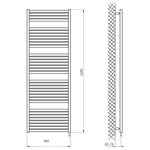 Sapho AQUALINE TONDI-E 450x1690mm elektromos fürdőszobai radiátor, matt fekete DE446T