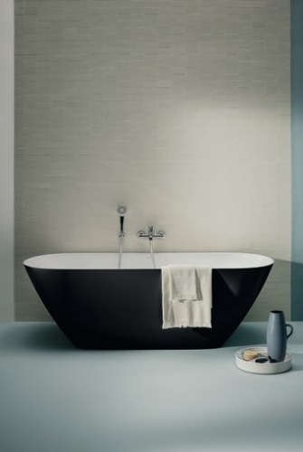 Laufen Lua 170x75 cm szabadon álló fürdőkád, Marbond kompozit anyagból fényes fekete/fényes fehér H2200820640001