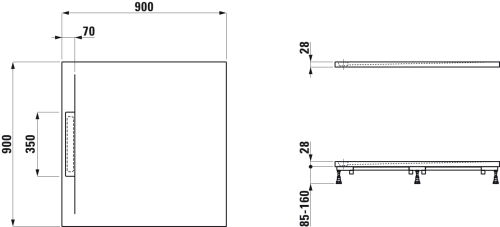 Laufen Pro S 90x90 cm zuhanytálca, Marbond kompozit anyagból, betonszürke H2101800790001